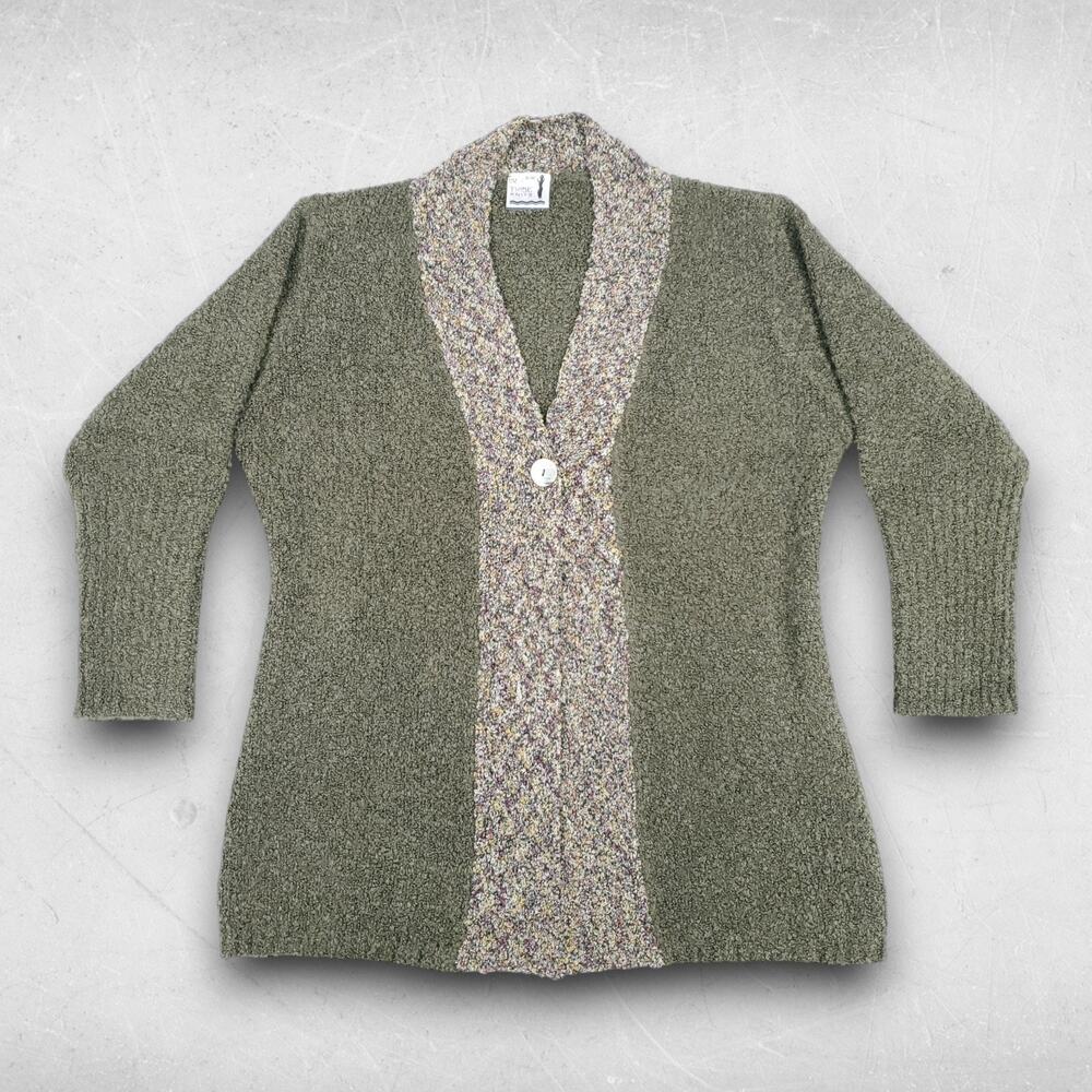 Island Tribe Knits Cardigan Sweater Women S/M Green 3/4 Sleeve Button Boho Cozy